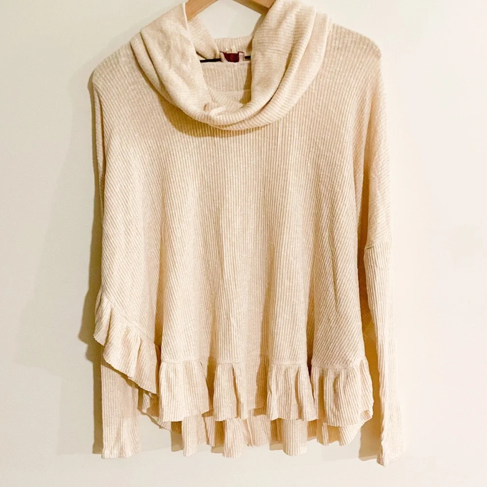 Anthropologie Postmarked Orley Ruffle Cowl Sweater | Metallic Gold